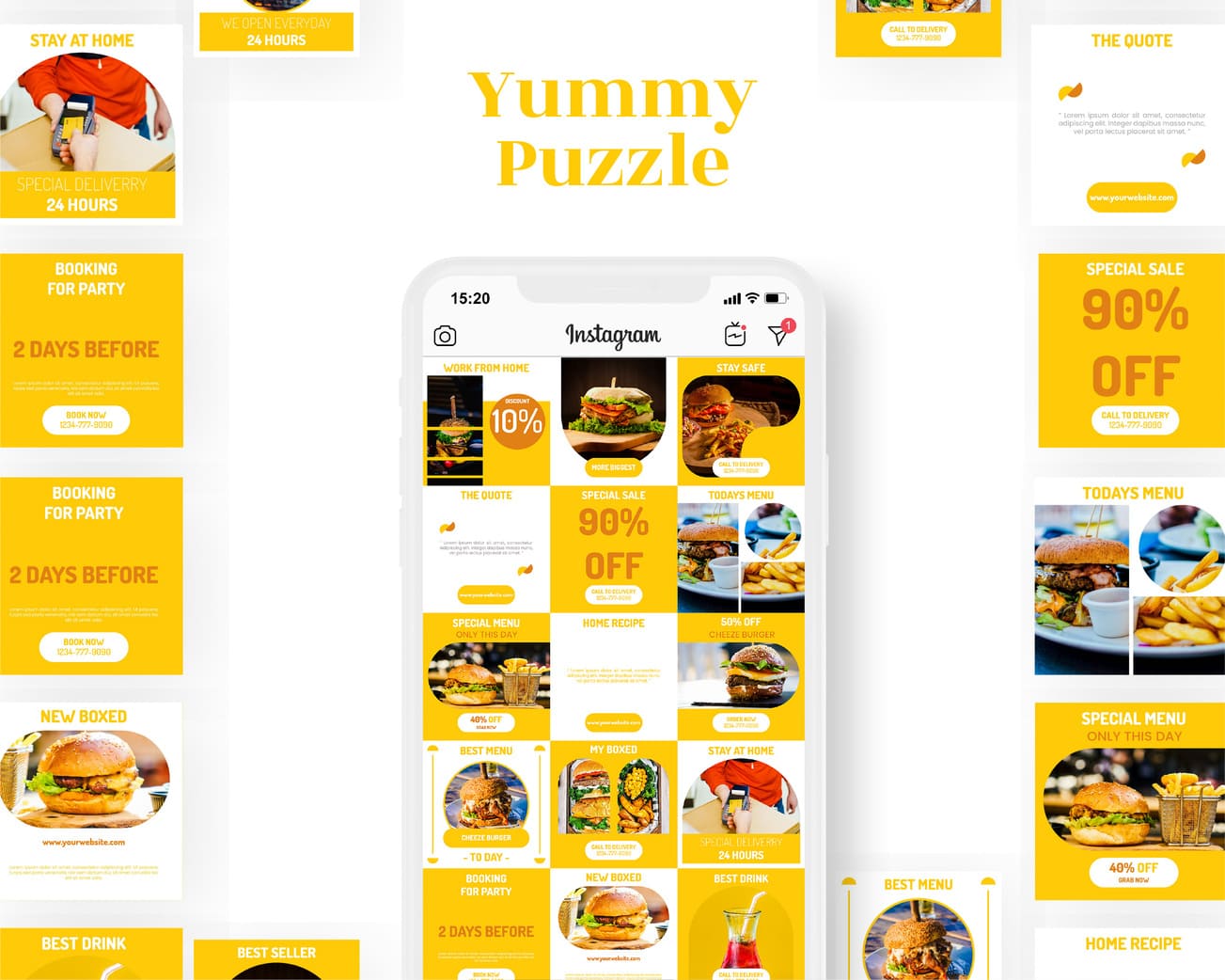 instagram puzzle template for food business yummy