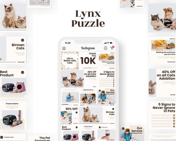 instagram puzzle template for pet business lynx