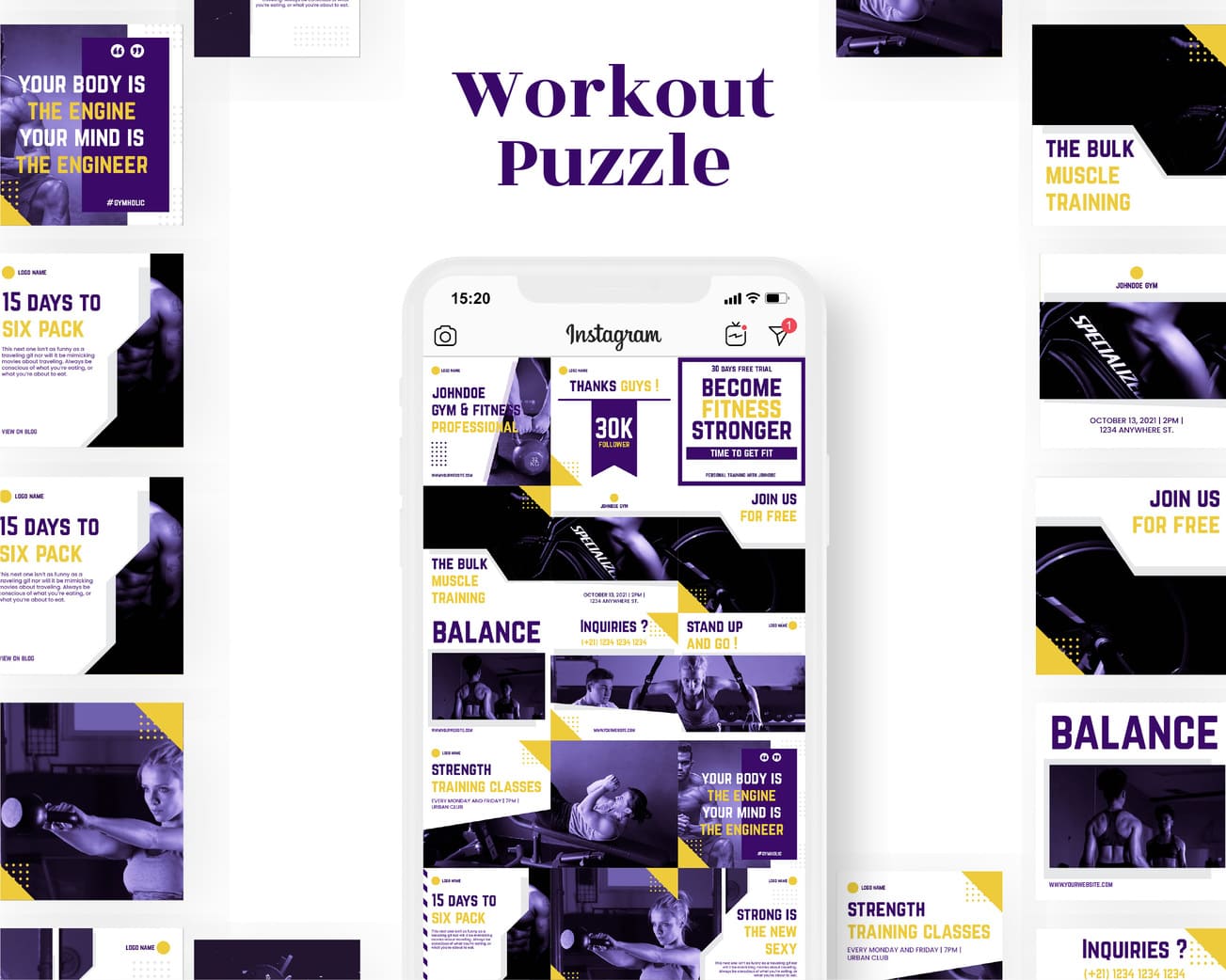 instagram puzzle template for sport business workout