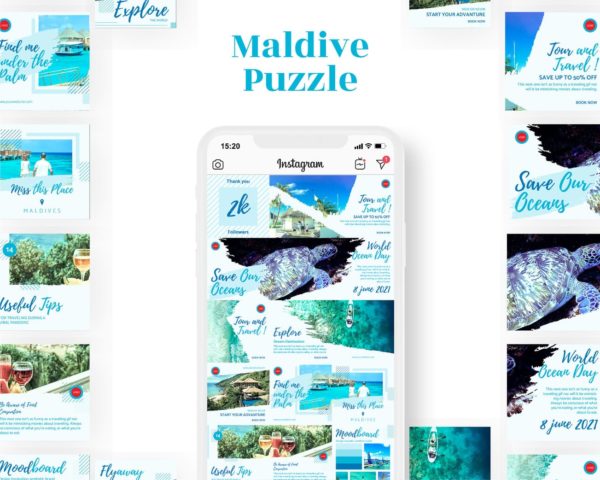instagram puzzle template for travel business maldive