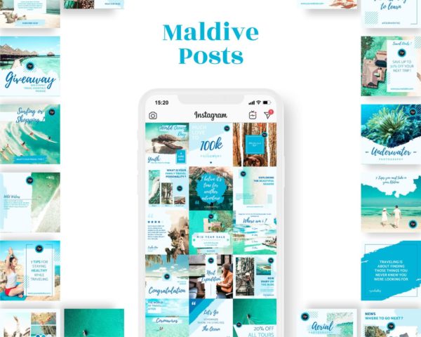 instagram post template for travel business maldive