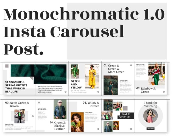 carousel post template for fashion business monochromatic 1.0