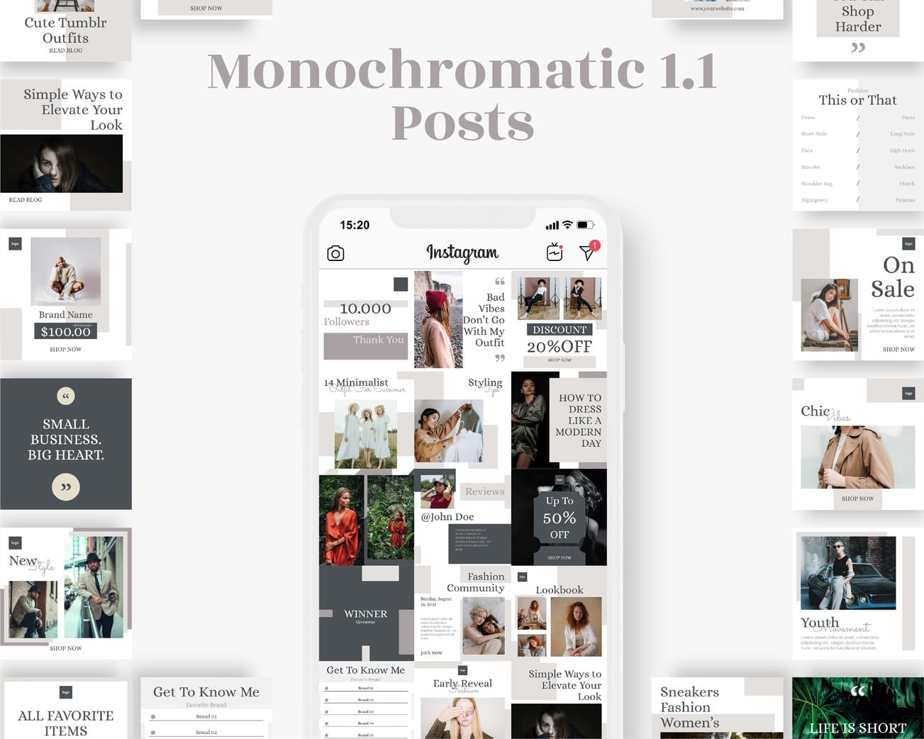 instagram post template for fashion business monochromatic 1.1