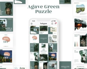 canva instagram puzzle template for travel business agave green