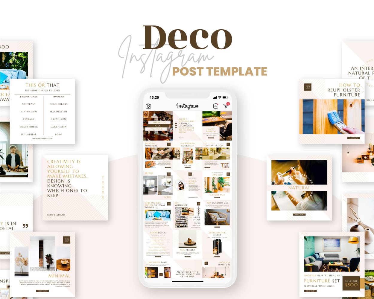 canva instagram post template for home and living business deco