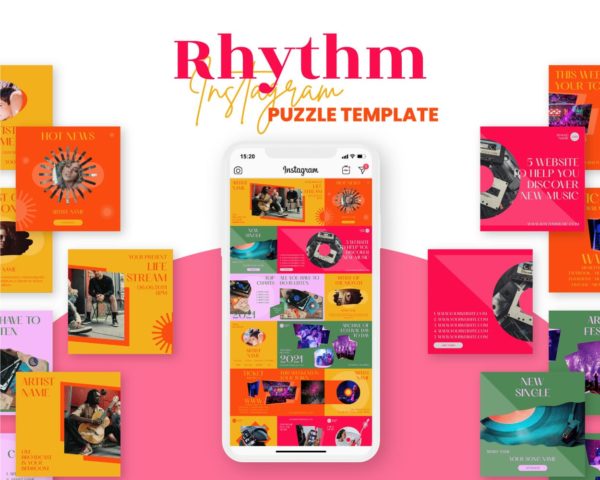 canva instagram puzzle template for music business rhythm