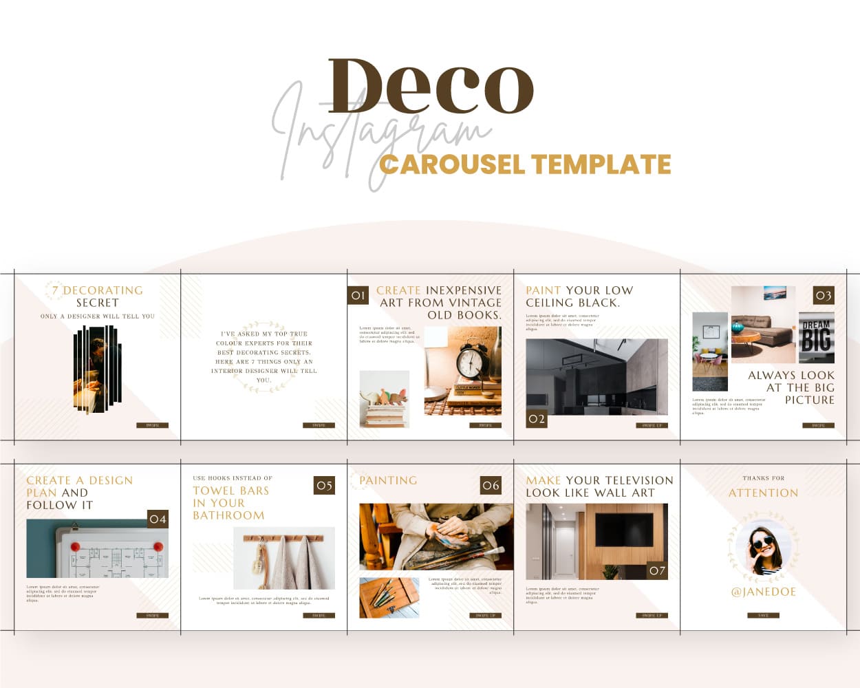canva instagram carousel template for home living business deco