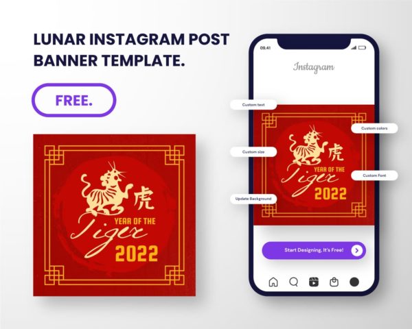 free download template canva luna new year of tiger for instagram post banner