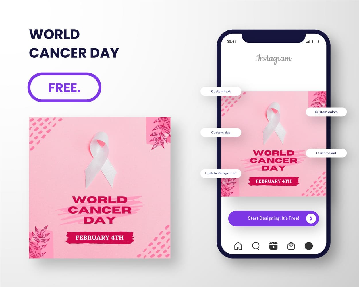 free download world cancer day template editable canva