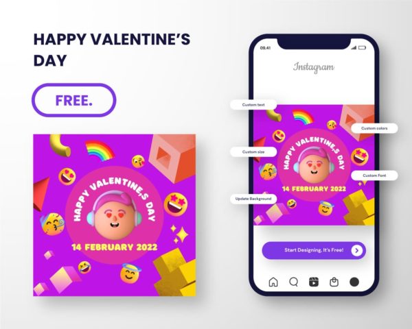 free download canva template funny valentine instagram post boy with headphone