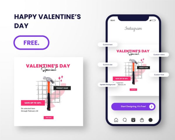 free download valentine day product sale post template canva