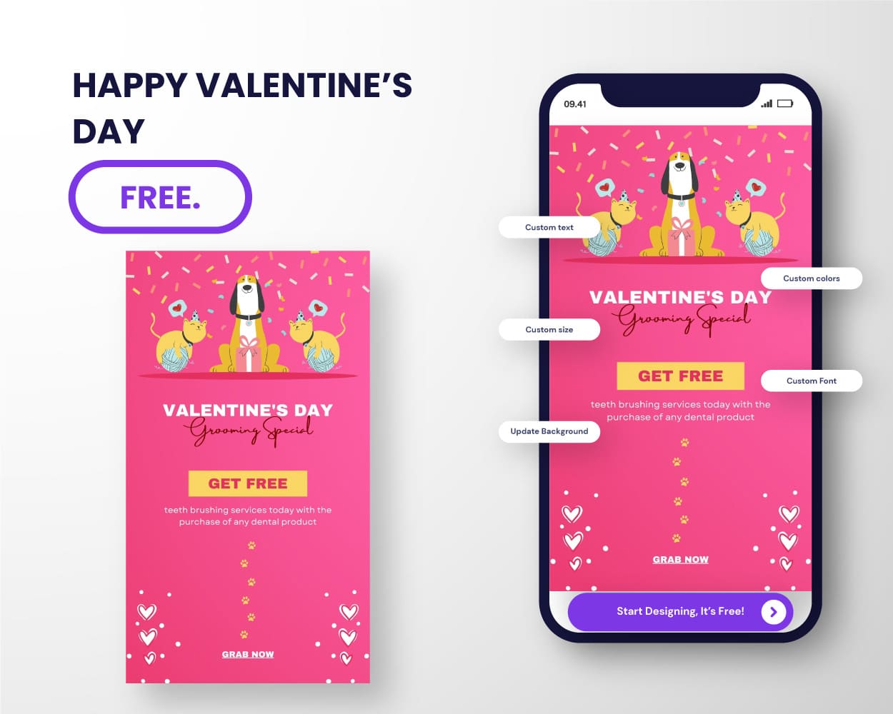 free download instagram story post for pet grooming special valentine