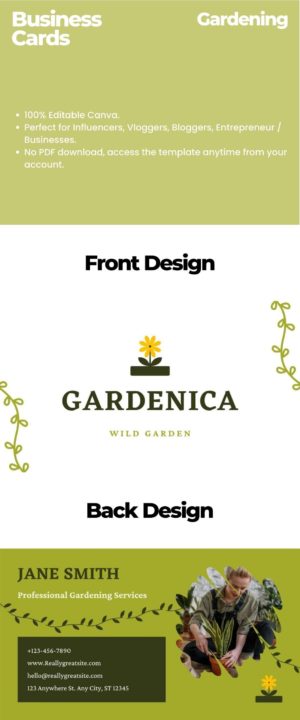 canva business card template for flower shop and gardener