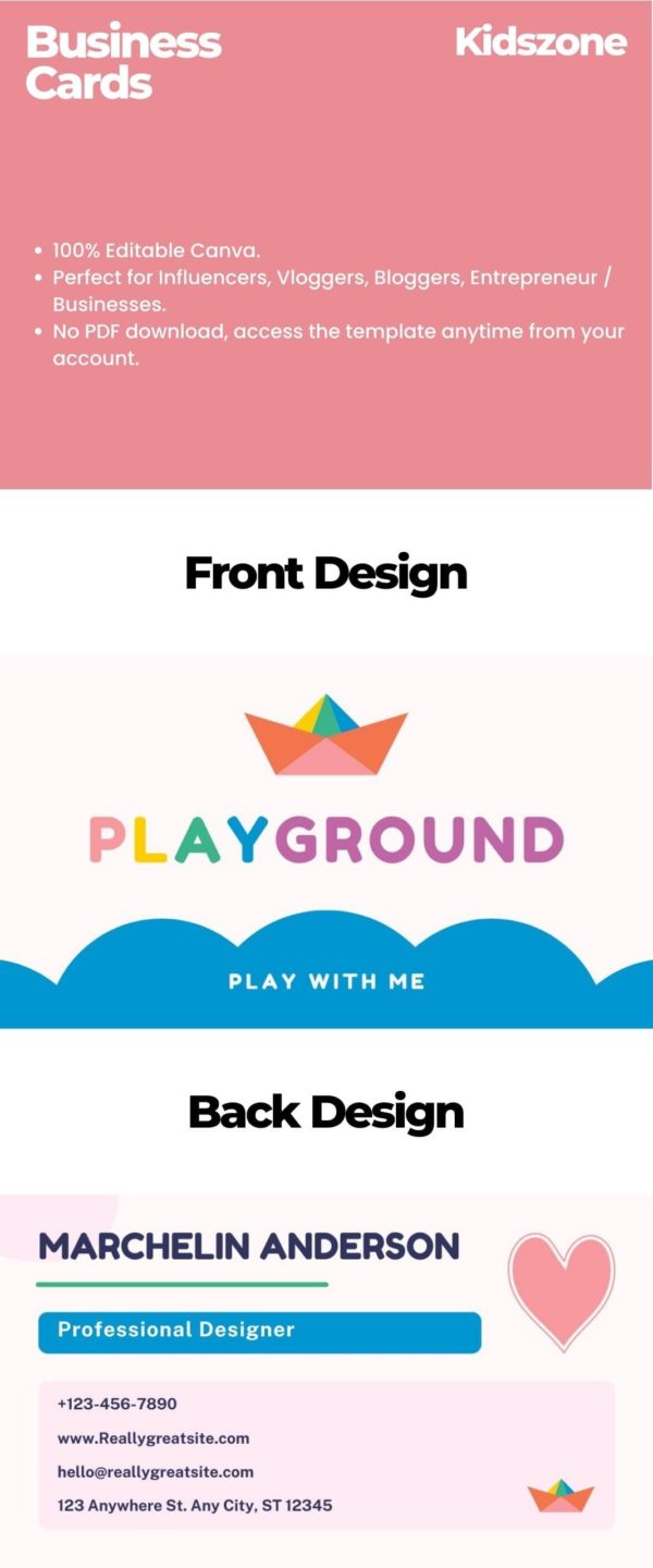 canva business card template for children and kids business