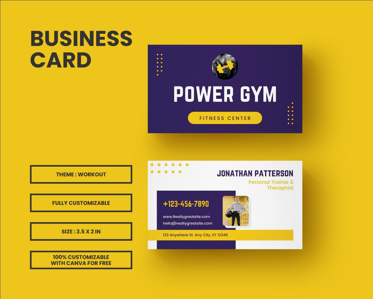 business card template for workout gym business