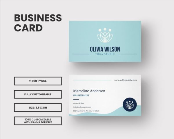 business card template for yoga coach business