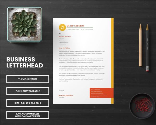 canva letterhead template for music business