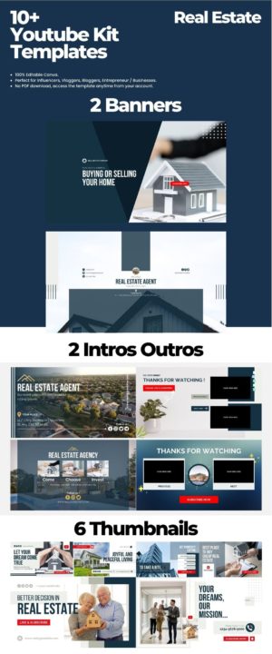 clean youtube kit template canva for real estate